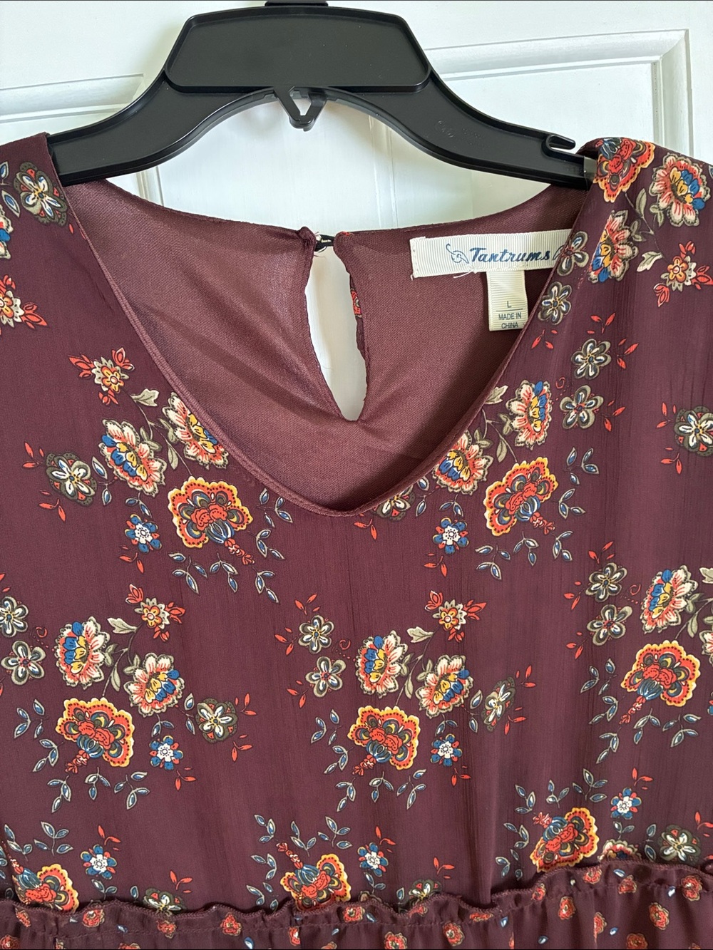 Floral Tiered Chiffon Dress - Burgundy. Size L - Picture 2 of 8